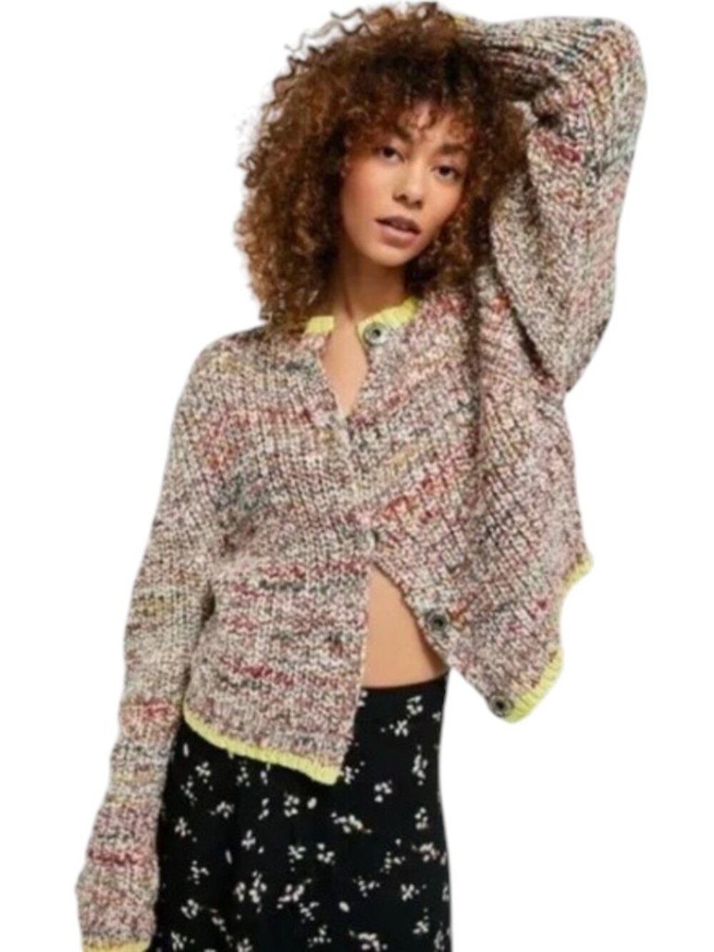 Free People Cardigan Women’s Multi Knit Wool Blend Pullover Neon Trim‎ XS NWT